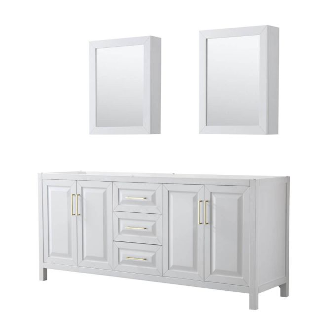 Wyndham Collection Daria 80 inch Double Bathroom Vanity in White with Medicine Cabinets, Brushed Gold Trim, No Countertop and No Sink - WCV252580DWGCXSXXMED