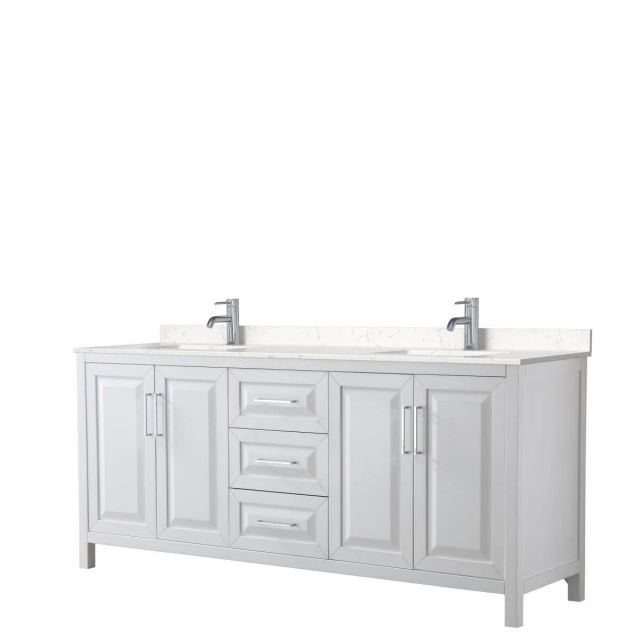 Wyndham Collection Daria 80 inch Double Bathroom Vanity in White with Light-Vein Carrara Cultured Marble Countertop, Undermount Square Sinks and No Mirror - WCV252580DWHC2UNSMXX