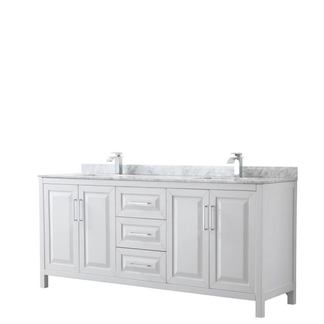 Wyndham Collection Daria 80 inch Double Bath Vanity in White, White Carrara Marble Countertop, Undermount Square Sinks, and No Mirror - WCV252580DWHCMUNSMXX