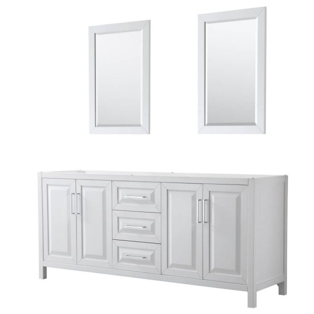 Wyndham Collection Daria 80 inch Double Bath Vanity in White, No Countertop, No Sink, and 24 inch Mirrors - WCV252580DWHCXSXXM24