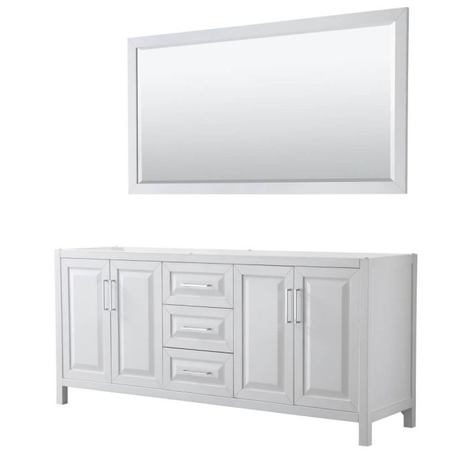 Wyndham Collection Daria 80 inch Double Bath Vanity in White, No Countertop, No Sink, and 70 inch Mirror - WCV252580DWHCXSXXM70