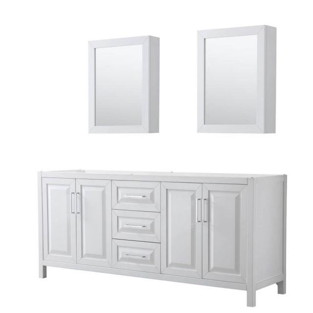Wyndham Collection Daria 80 inch Double Bath Vanity in White, No Countertop, No Sink, and Medicine Cabinets - WCV252580DWHCXSXXMED