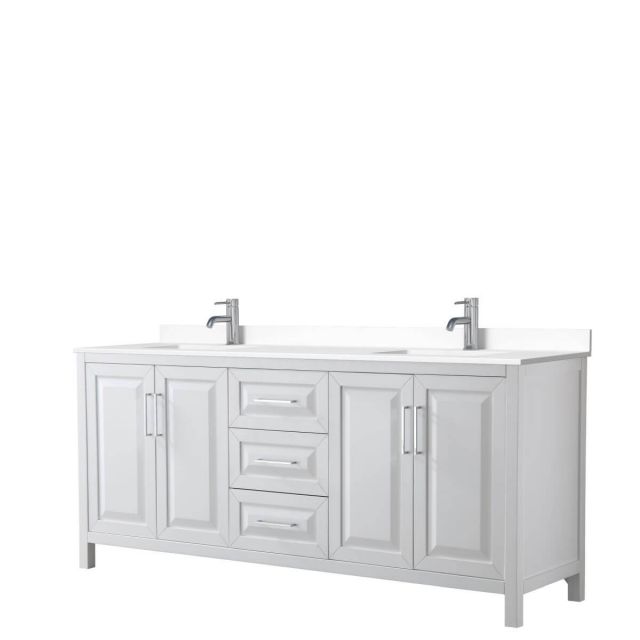 Wyndham Collection Daria 80 inch Double Bathroom Vanity in White with White Cultured Marble Countertop, Undermount Square Sinks and No Mirror - WCV252580DWHWCUNSMXX