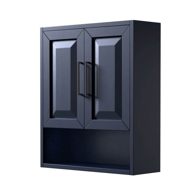 Wyndham Collection Daria 25 inch Over-the-Toilet Bathroom Wall-Mounted Storage Cabinet in Dark Blue with Matte Black Trim WCV2525WCBB