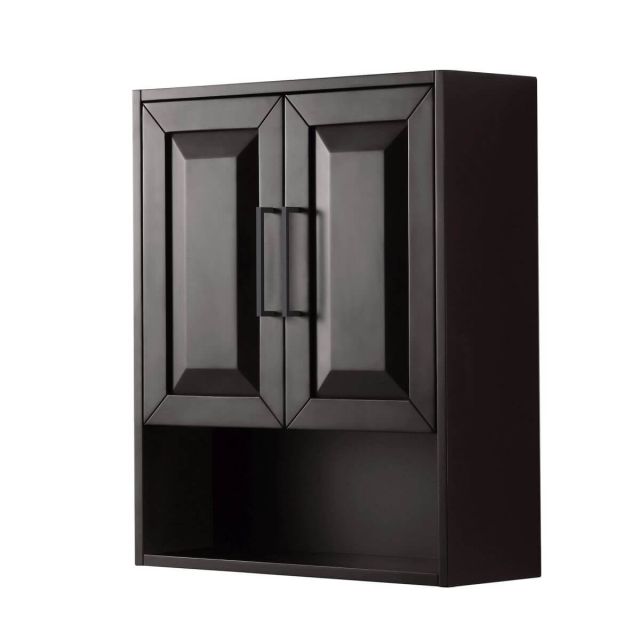 Wyndham Collection Daria 25 inch Over-the-Toilet Bathroom Wall-Mounted Storage Cabinet in Dark Espresso with Matte Black Trim WCV2525WCEB
