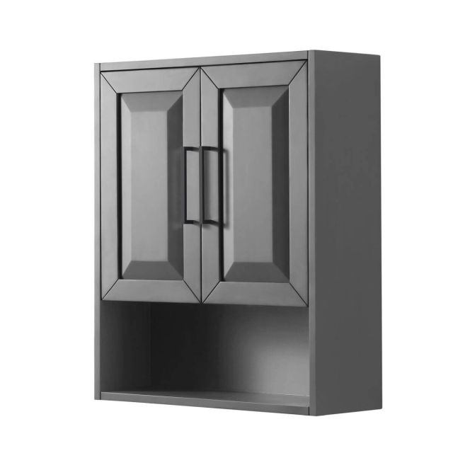 Wyndham Collection Daria 25 inch Over-the-Toilet Bathroom Wall-Mounted Storage Cabinet in Dark Gray with Matte Black Trim WCV2525WCGB