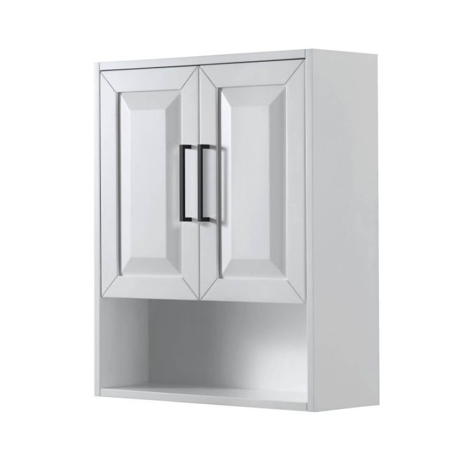 Wyndham Collection Daria 25 inch Over-the-Toilet Bathroom Wall-Mounted Storage Cabinet in White with Matte Black Trim WCV2525WCWB