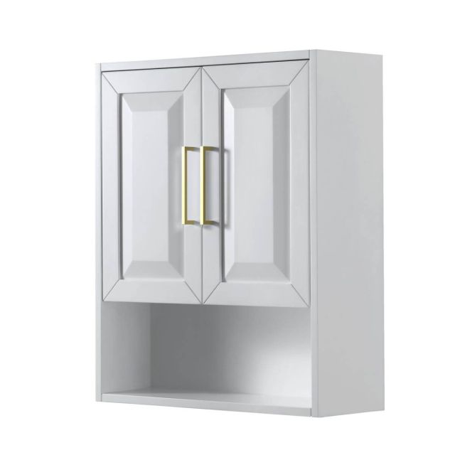 Wyndham Collection Daria 25 inch Over-the-Toilet Bathroom Wall-Mounted Storage Cabinet in White with Brushed Gold Trim WCV2525WCWG