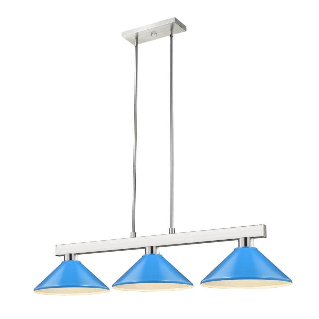 Z-Lite Lighting Cobalt 3 Light 46 inch Linear Light in Brushed Nickel with Electric Blue Shade 152BN-MEB