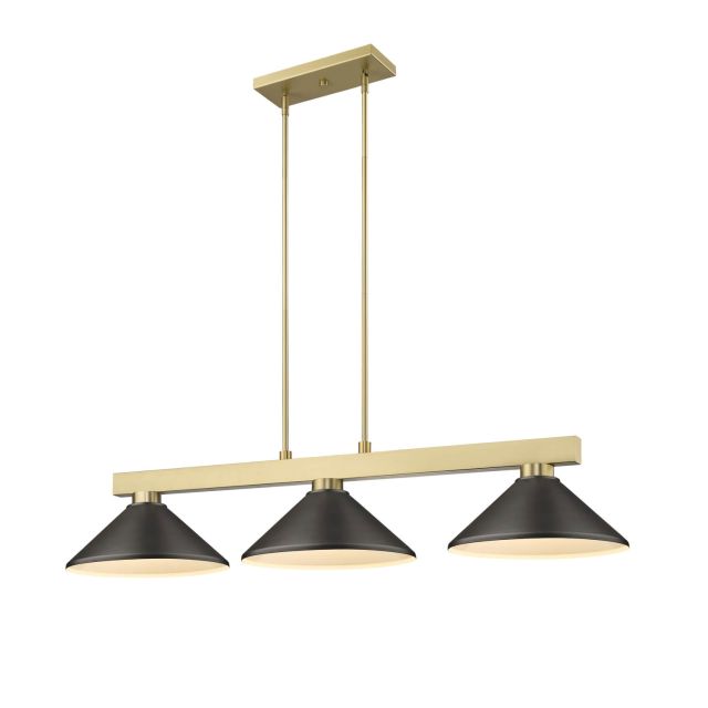 Z-Lite Lighting Cobalt 3 Light 50 inch Linear Light in Modern Gold with Bronze Conical Metal Shade 152MGLD-MBRZ
