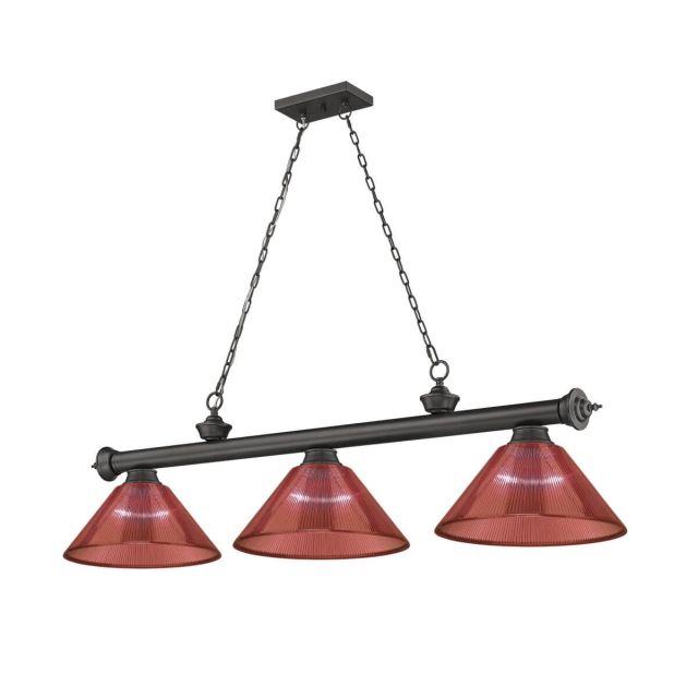 Z-Lite Lighting Cordon 3 Light 57 inch Linear Light in Bronze with Red Shade 2306-3BRZ-PRD