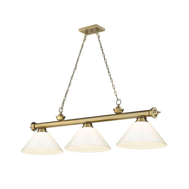 Z-Lite Lighting Cordon 3 Light 57 inch Linear Light in Rubbed Brass with White Shade 2306-3RB-PWH