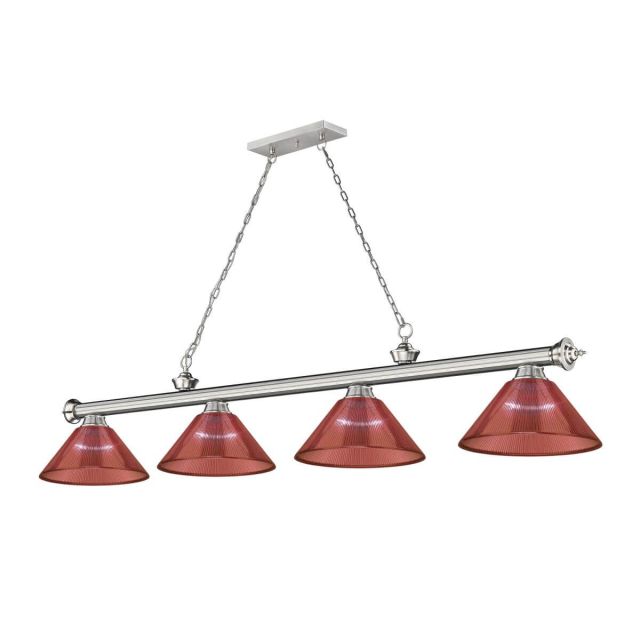 Z-Lite Lighting Cordon 4 Light 81 inch Linear Light in Brushed Nickel with Red Shade 2306-4BN-PRD