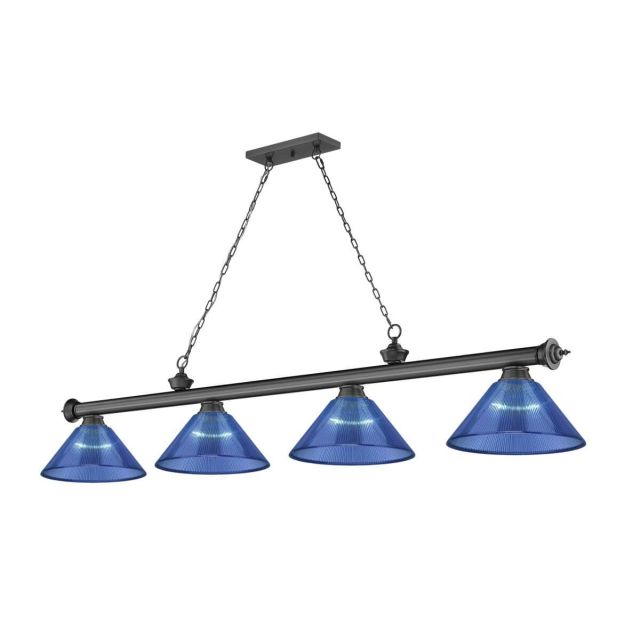 Z-Lite Lighting Cordon 4 Light 81 inch Linear Light in Bronze Plate with Dark Blue Acrylic Shade 2306-4BP-ARDB