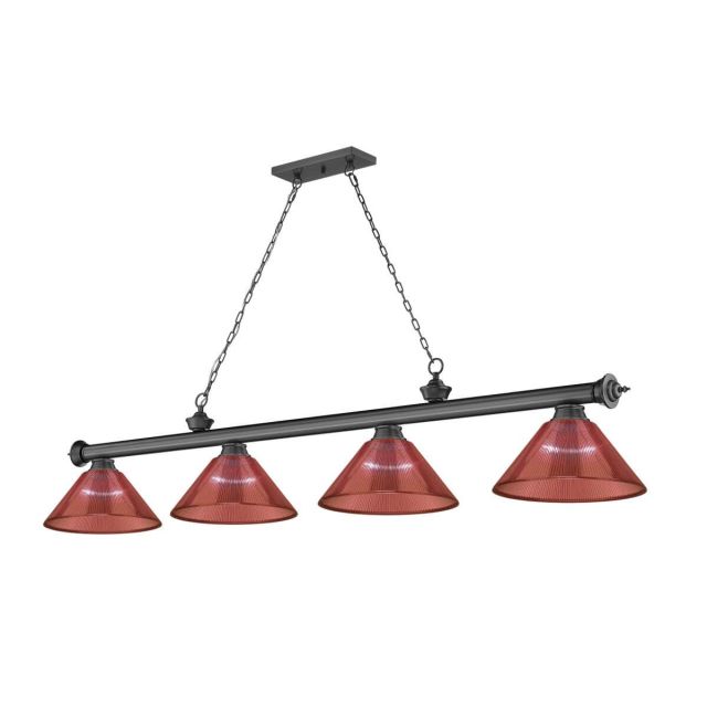 Z-Lite Lighting Cordon 4 Light 81 inch Linear Light in Bronze Plate with Red Shade 2306-4BP-PRD