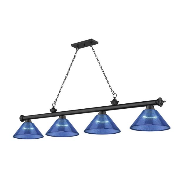 Z-Lite Lighting Cordon 4 Light 81 inch Linear Light in Matte Black with Dark Blue Acrylic Shade 2306-4MB-ARDB