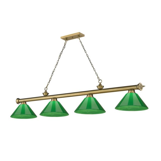 Z-Lite Lighting Cordon 4 Light 81 inch Linear Light in Rubbed Brass with Green Shade 2306-4RB-PGR