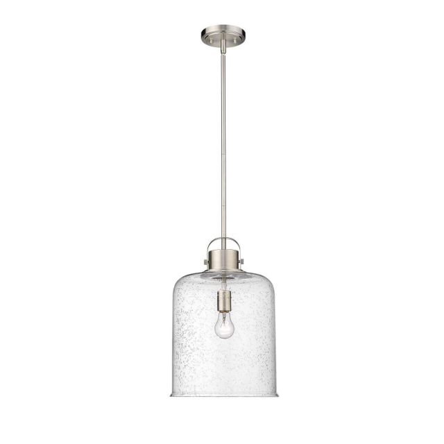 Z-Lite Lighting 340P12-BN Kinsley 1 Light 12 Inch Pendant in Brushed Nickel with Clear Seeded Glass