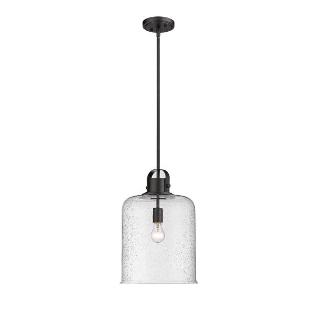 Z-Lite Lighting 340P12-MB Kinsley 1 Light 12 Inch Pendant in Matte Black with Clear Seeded Glass