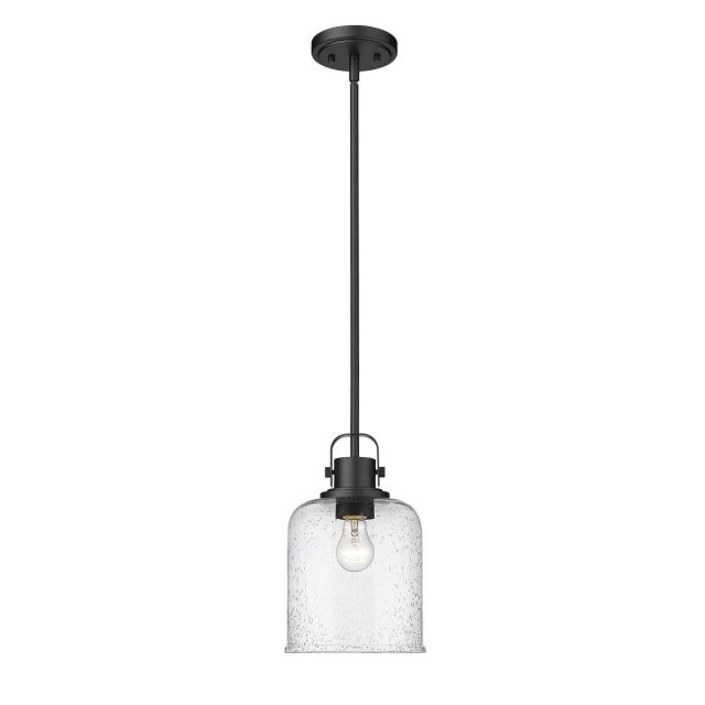 Z-Lite Lighting 340P8-MB Kinsley 1 Light 8 Inch Pendant in Matte Black with Clear Seeded Glass