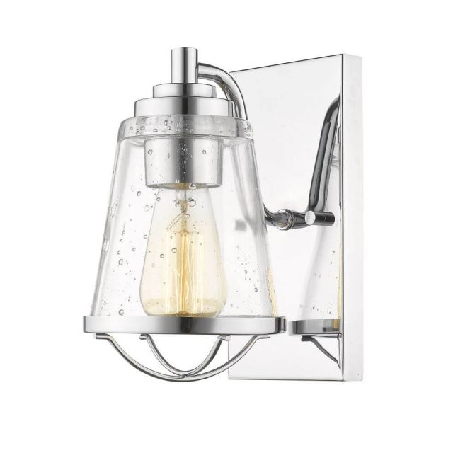 Z-Lite 444-1S-CH Mariner 1 Light 9 Inch Tall Wall Sconce In Chrome With Clear Seedy Glass Shade