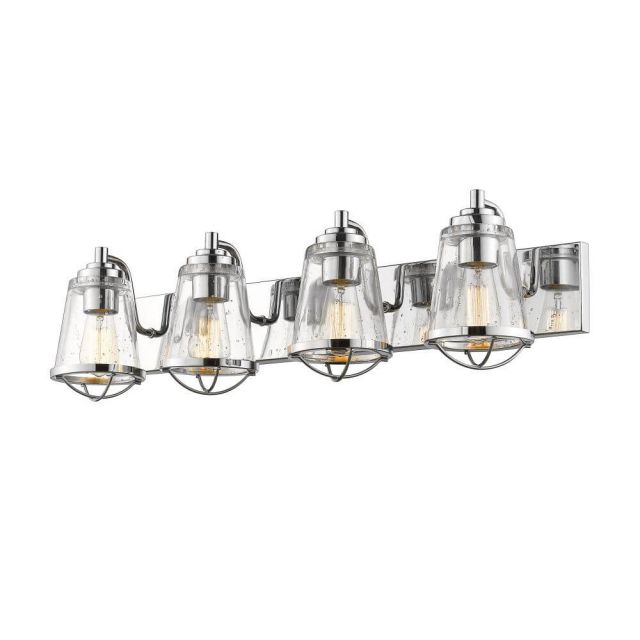 Z-Lite 444-4V-CH Mariner 4 Light 32 Inch Vanity Light In Chrome With Clear Seedy Glass Shade
