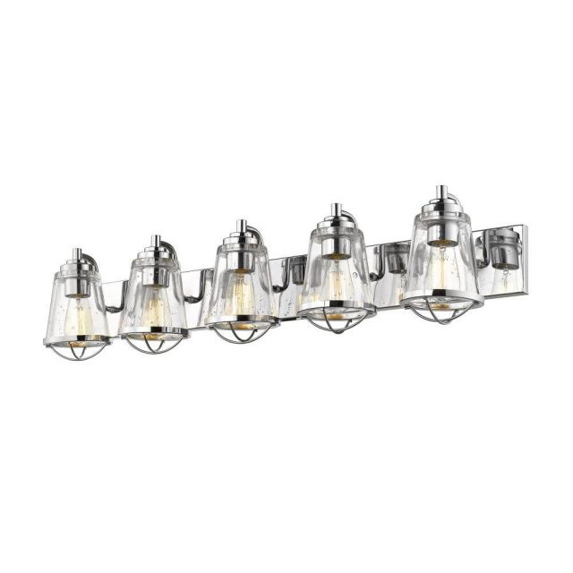 Z-Lite 444-5V-CH Mariner 5 Light 40 Inch Vanity Light In Chrome With Clear Seedy Glass Shade