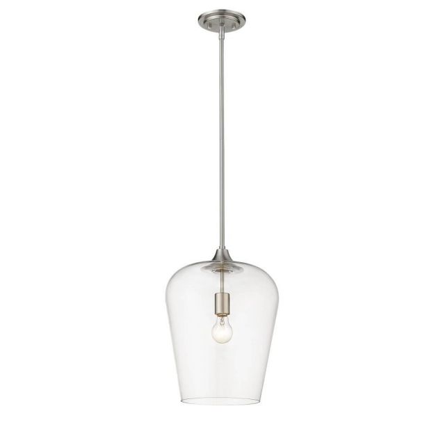 Z-Lite Lighting 473P12-BN Joliet 1 Light 12 Inch Pendant in Brushed Nickel with Clear Glass