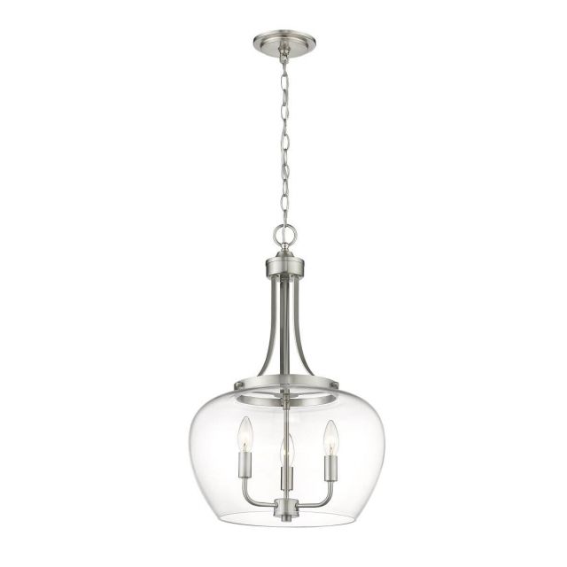 Z-Lite Lighting 473P16-BN Joliet 3 Light 16 inch Pendant in Brushed Nickel with Clear Glass