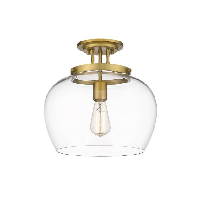Z-Lite Lighting 473SF13-OBR Joliet 1 Light 13 Inch Semi-Flush Mount in Olde Brass with Clear Glass