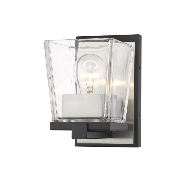 Z-Lite 475-1S-MB-BN Bleeker Street 1 Light 8 Inch Tall Wall Sconce in Matte Black-Brushed Nickel with Clear Glass