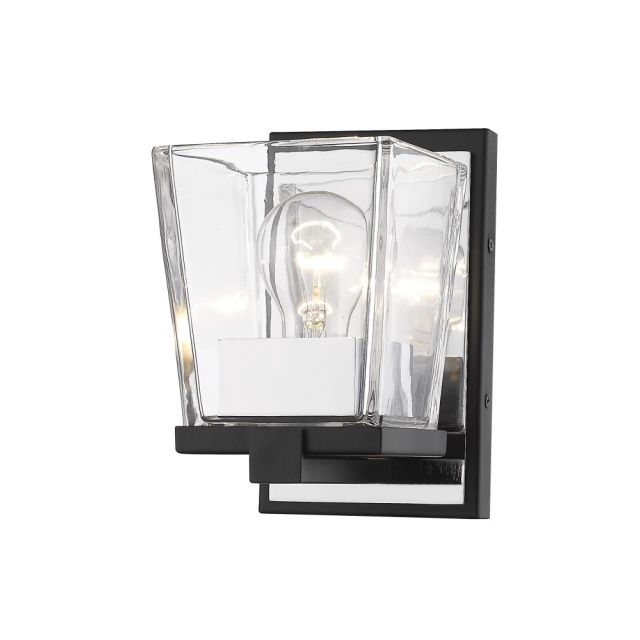 Z-Lite 475-1S-MB-CH Bleeker Street 1 Light 8 Inch Tall Wall Sconce in Matte Black-Chrome with Clear Glass