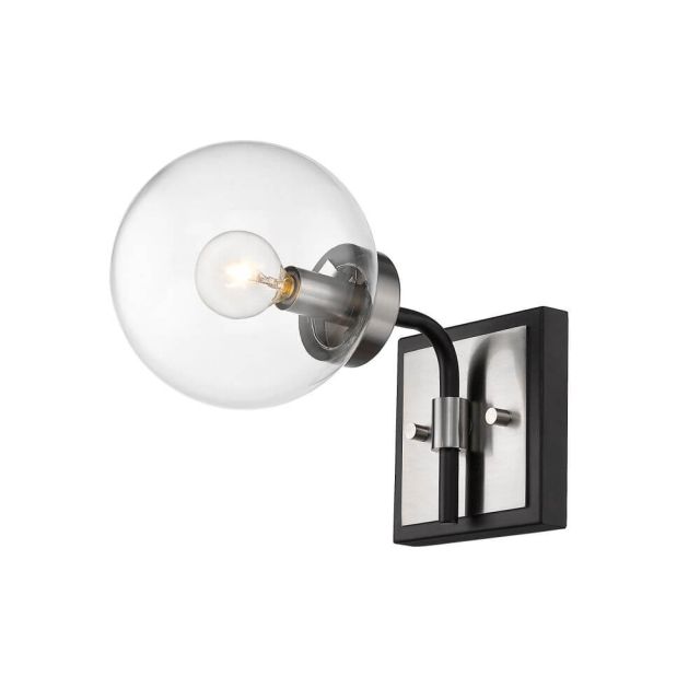 Z-Lite Lighting Parsons 1 Light 8 Inch Tall Wall Sconce in Matte Black-Brushed Nickel with Clear Glass 477-1S-MB-BN