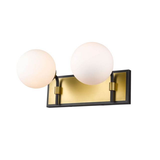 Z-Lite Lighting Parsons 2 Light 16 Inch Vanity Light in Matte Black-Olde Brass with Opal Glass 477-2V-MB-OBR