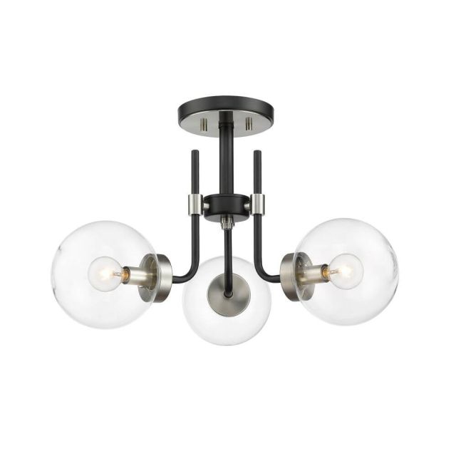 Z-Lite Lighting Parsons 3 Light 22 Inch Semi-Flush Mount in Matte Black-Brushed Nickel with Clear Glass 477-3SF-MB-BN