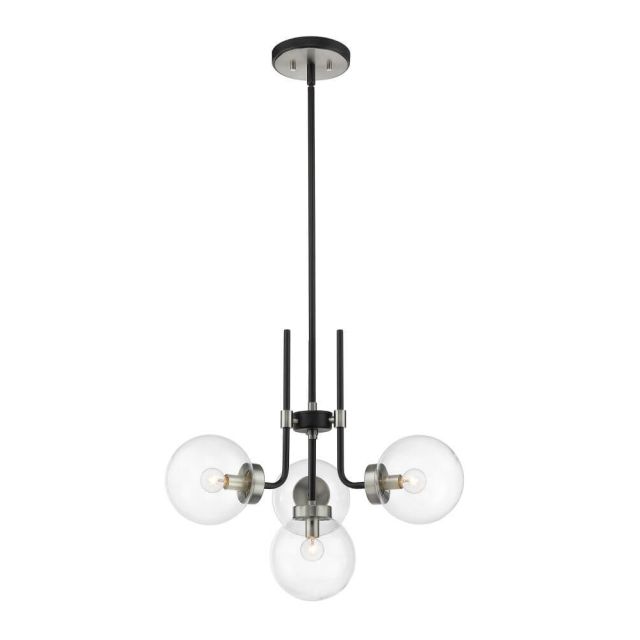 Z-Lite Lighting Parsons 4 Light 22 Inch Chandelier in Matte Black-Brushed Nickel with Clear Glass 477-4MB-BN