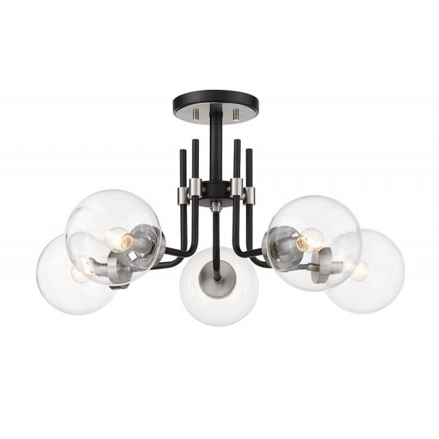 Z-Lite Lighting Parsons 5 Light 27 Inch Semi-Flush Mount in Matte Black-Brushed Nickel with Clear Glass 477-5SF-MB-BN