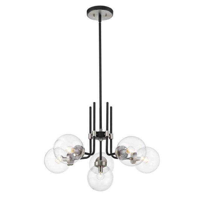 Z-Lite Lighting Parsons 6 Light 27 Inch Chandelier in Matte Black-Brushed Nickel with Clear Glass 477-6MB-BN
