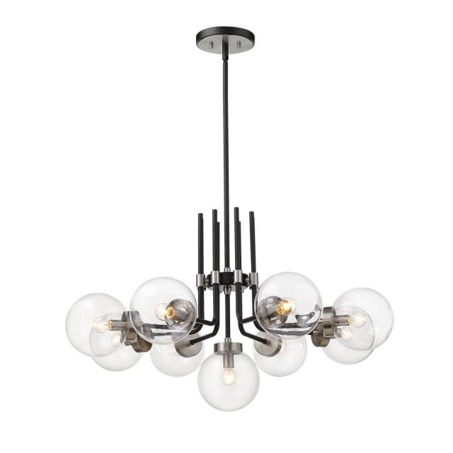 Z-Lite Lighting Parsons 9 Light 32 Inch Chandelier in Matte Black-Brushed Nickel with Clear Glass 477-9MB-BN