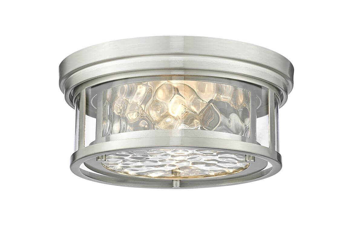 Z-Lite Lighting 493F2-BN Clarion 2 Light 12 Inch Flush Mount in Brushed Nickel with Inner Clear Water and Outer Clear Glass