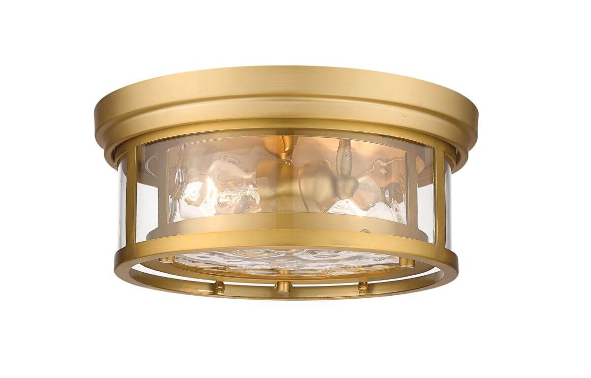 Z-Lite Lighting 493F2-OBR Clarion 2 Light 12 Inch Flush Mount in Olde Brass with Inner Clear Water and Outer Clear Glass