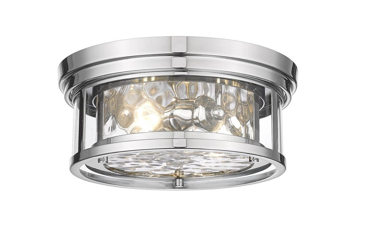 Z-Lite Lighting 493F2-PN Clarion 2 Light 12 Inch Flush Mount in Polished Nickel with Inner Clear Water and Outer Clear Glass