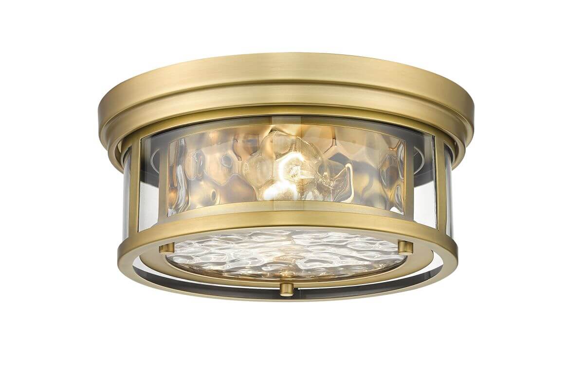 Z-Lite Lighting 493F2-RB Clarion 2 Light 12 Inch Flush Mount in Rubbed Brass with Inner Clear Water and Outer Clear Glass