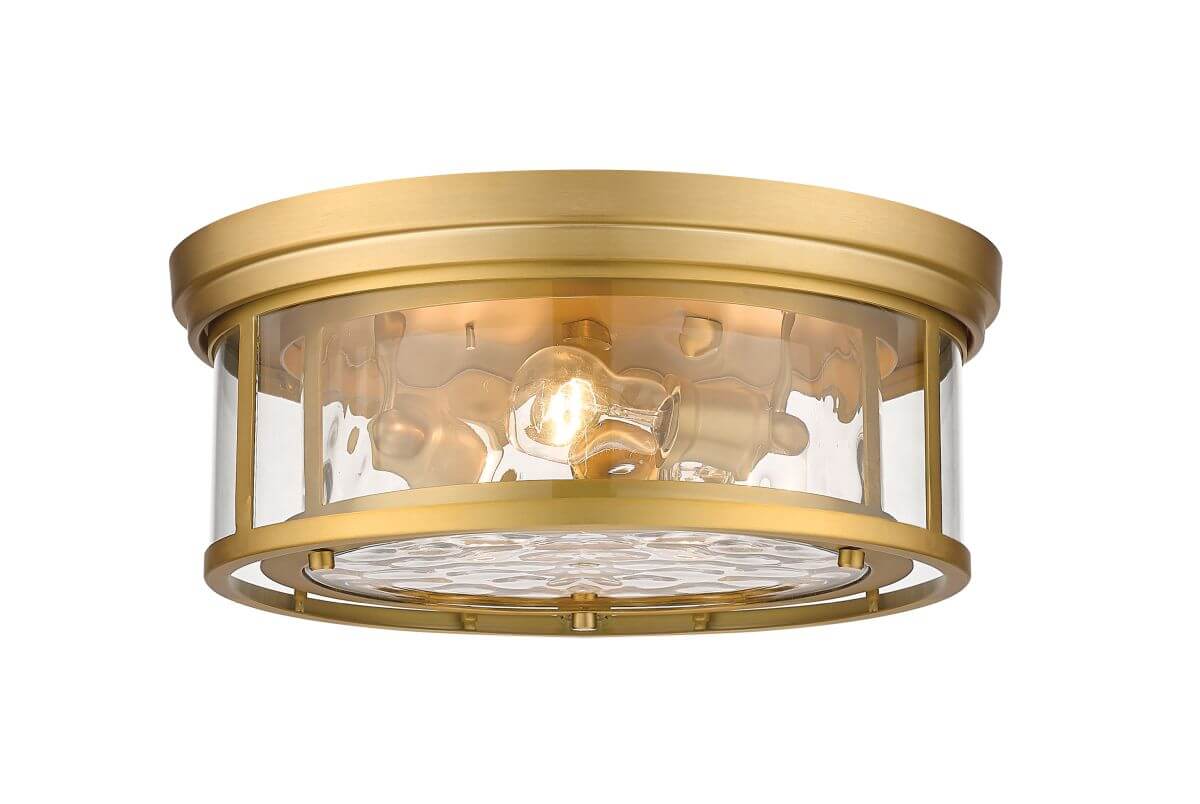 Z-Lite Lighting 493F3-OBR Clarion 3 Light 16 Inch Flush Mount in Olde Brass with Inner Clear Water and Outer Clear Glass