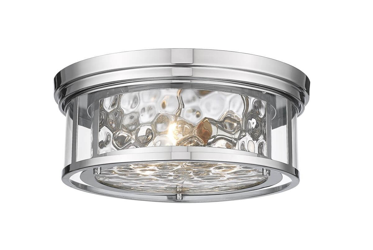 Z-Lite Lighting 493F3-PN Clarion 3 Light 16 Inch Flush Mount in Polished Nickel with Inner Clear Water and Outer Clear Glass