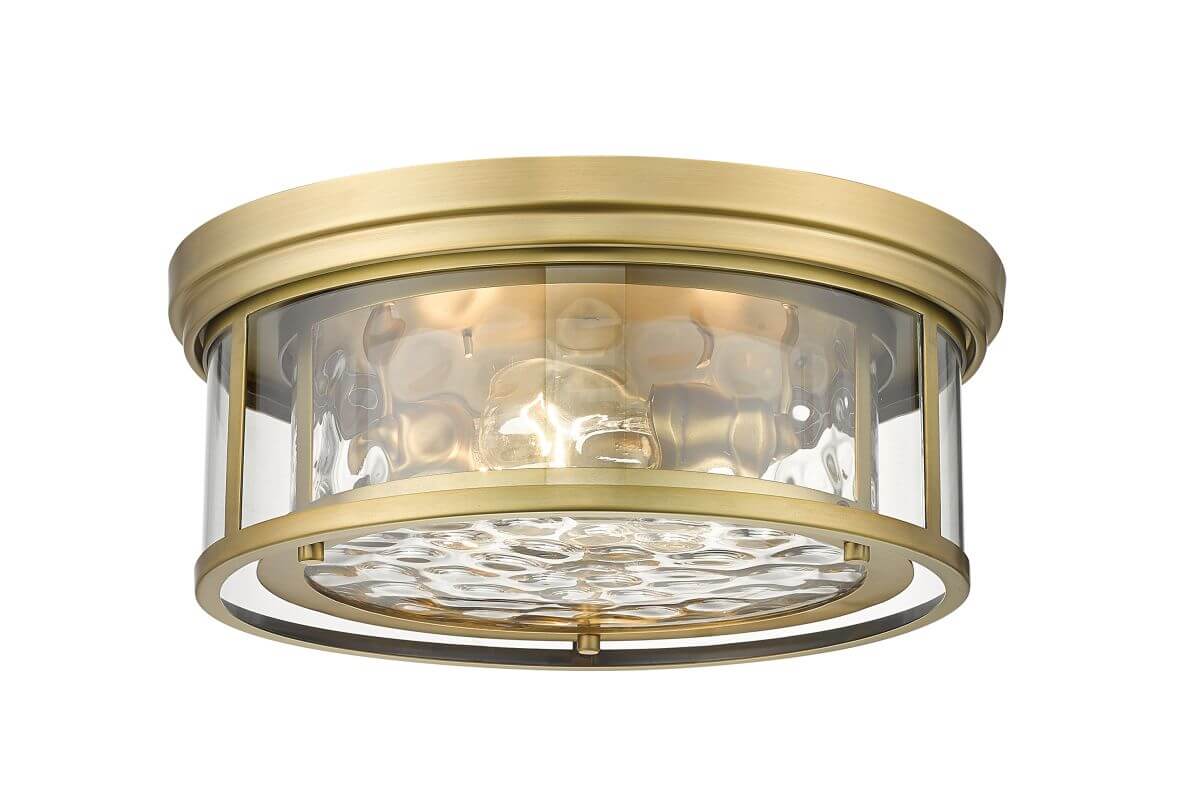 Z-Lite Lighting 493F3-RB Clarion 3 Light 16 Inch Flush Mount in Rubbed Brass with Inner Clear Water and Outer Clear Glass