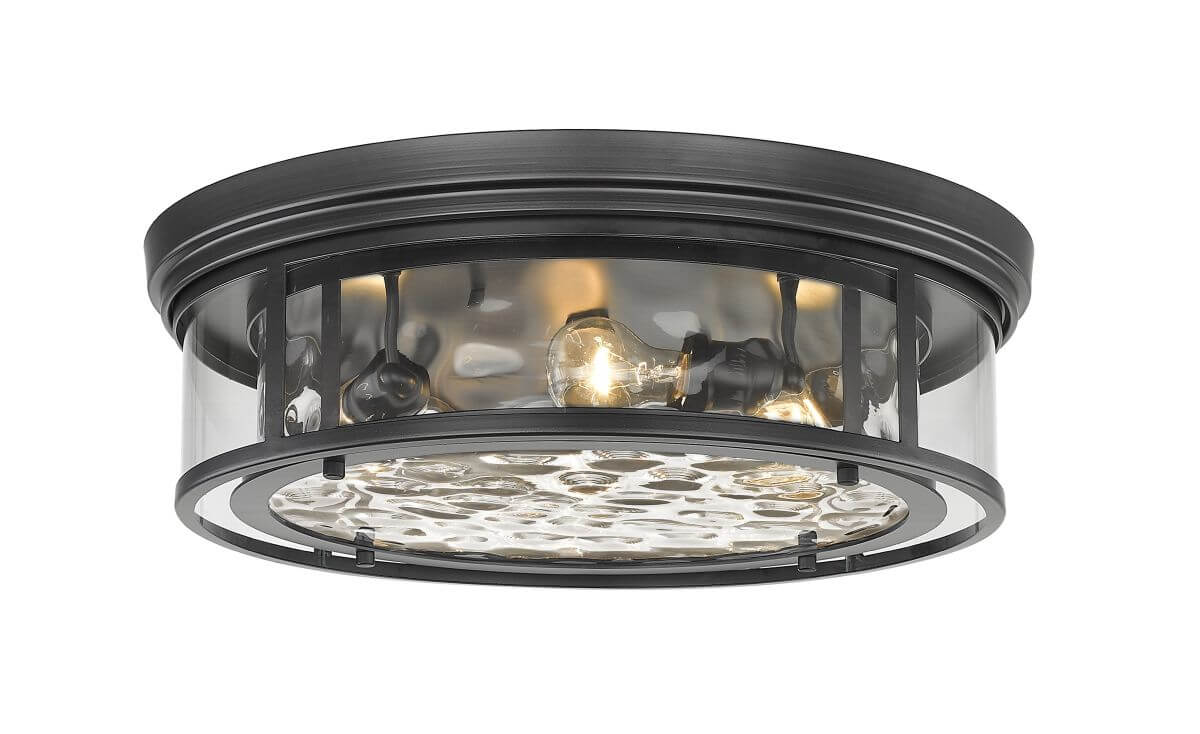 Z-Lite Lighting 493F4-MB Clarion 4 Light 21 Inch Flush Mount in Matte Black with Inner Clear Water and Outer Clear Glass