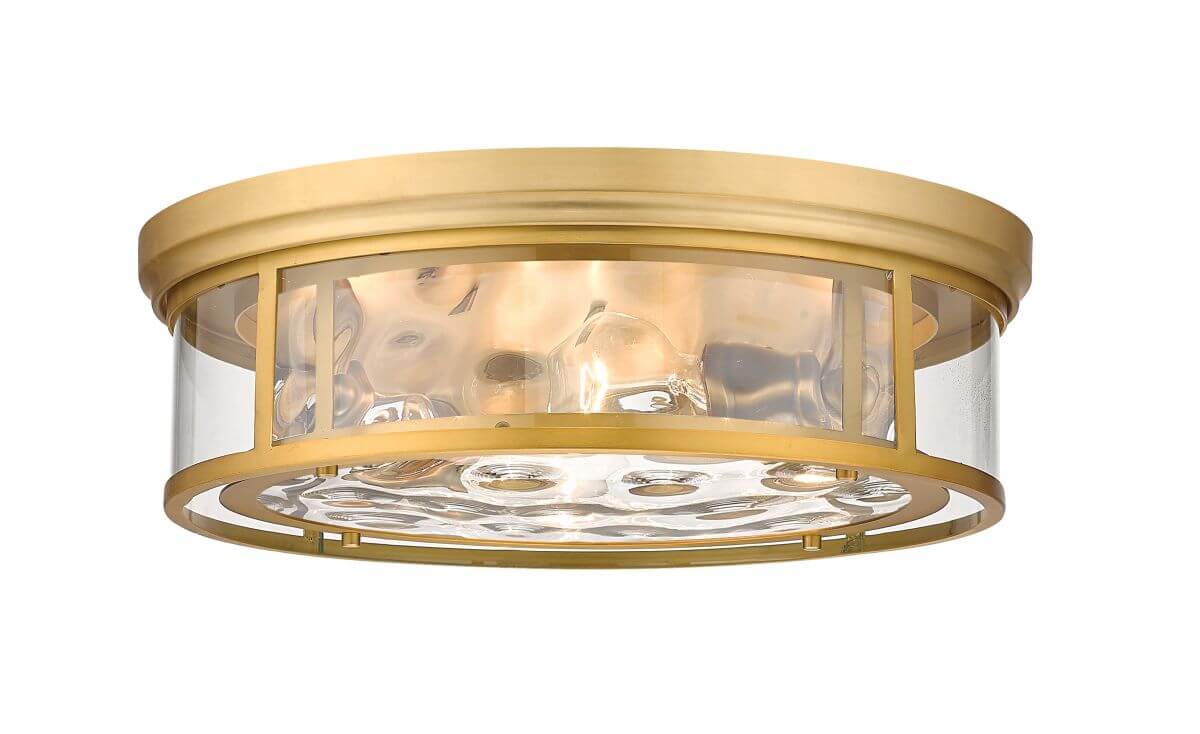 Z-Lite Lighting 493F4-OBR Clarion 4 Light 21 Inch Flush Mount in Olde Brass with Inner Clear Water and Outer Clear Glass