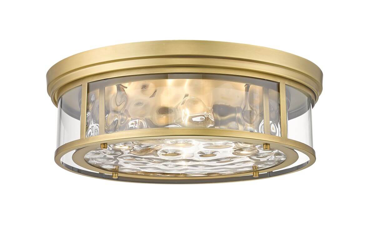 Z-Lite Lighting 493F4-RB Clarion 4 Light 21 Inch Flush Mount in Rubbed Brass with Inner Clear Water and Outer Clear Glass