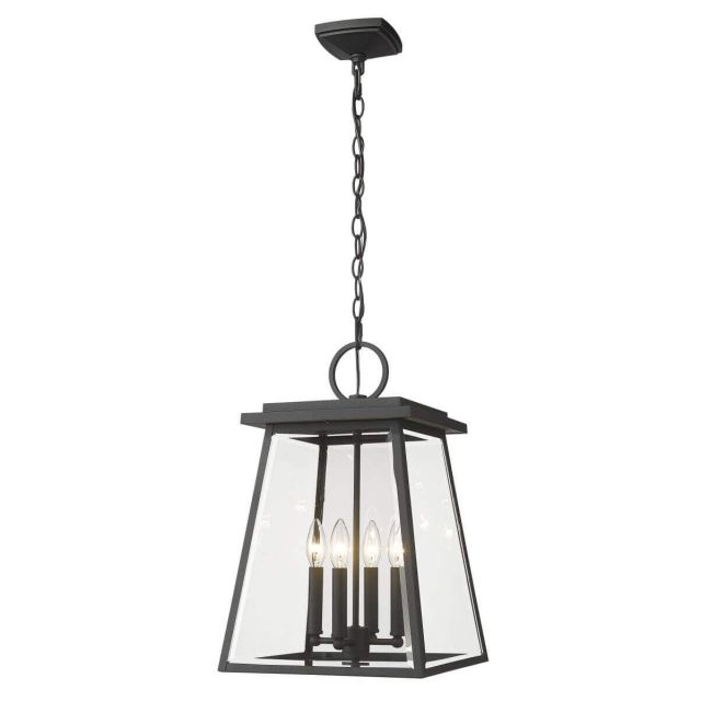Z-Lite Lighting Broughton 4 Light 13 inch Outdoor Hanging Lantern in Black with Clear Beveled Glass 521CHB-BK